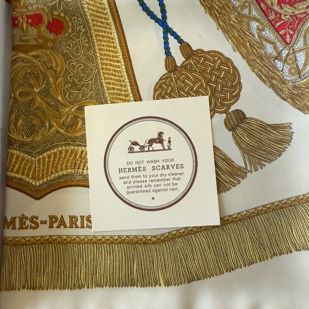 Hermès “Regina” Silk Scarf 35”/90cm ChristianeVauzelles, 1980’s Unworn